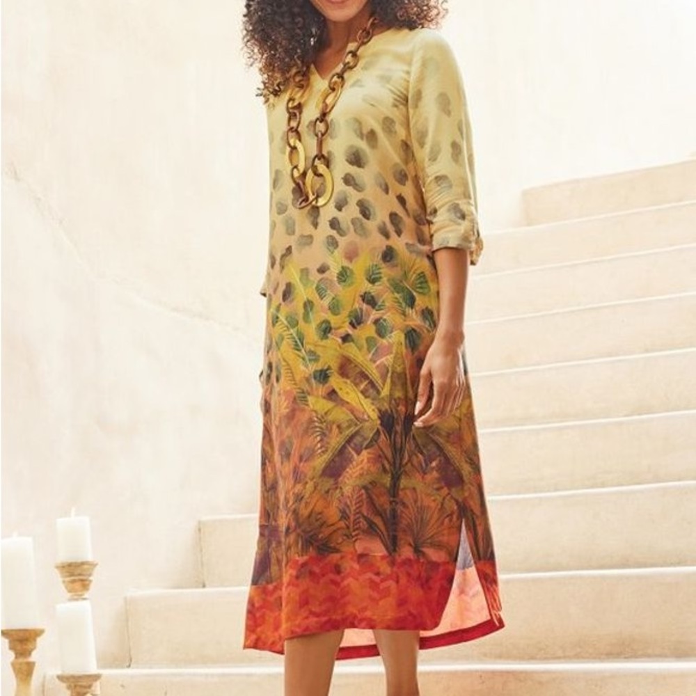 Soft Surroundings boho midi dress with pockets jungle print women Size XLarge